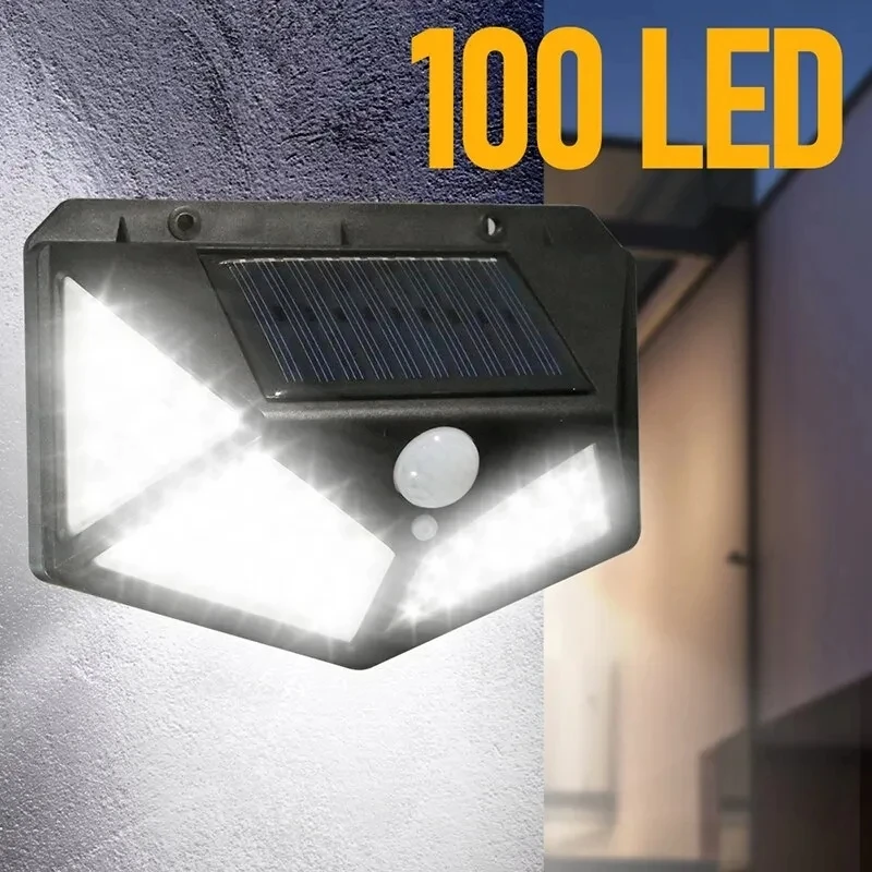 100 LED Слънчев, с монтиран на стената Лампа С 4 Страни, Светлинен Сензор за Движение, Въвеждане на Човека, Вътрешен Двор, Водоустойчив Стълбище, Външен Стенен монтаж Лампа