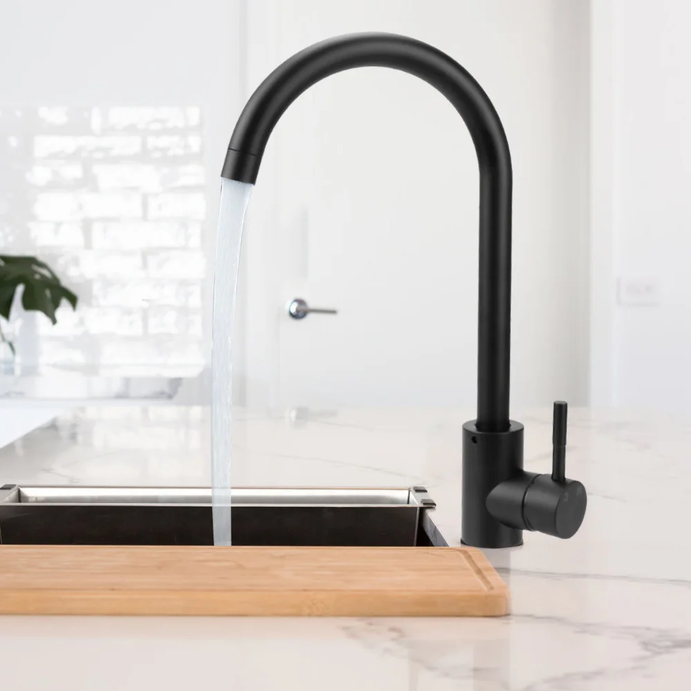 Миксер с Кухненски смесител от неръждаема стомана със завъртане на 360 градуса, мивка за топла и студена вода, монтирани на бортике, кухненски принадлежности черен цвят, прибиращ се