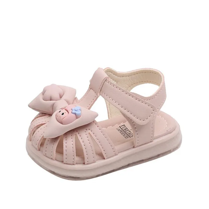 Летни нови детски спортни сандали за почивка За момичета, обувки за бебета Baotou, мека подметка обувки принцеса с лък, детски Куха Нескользящая обувки