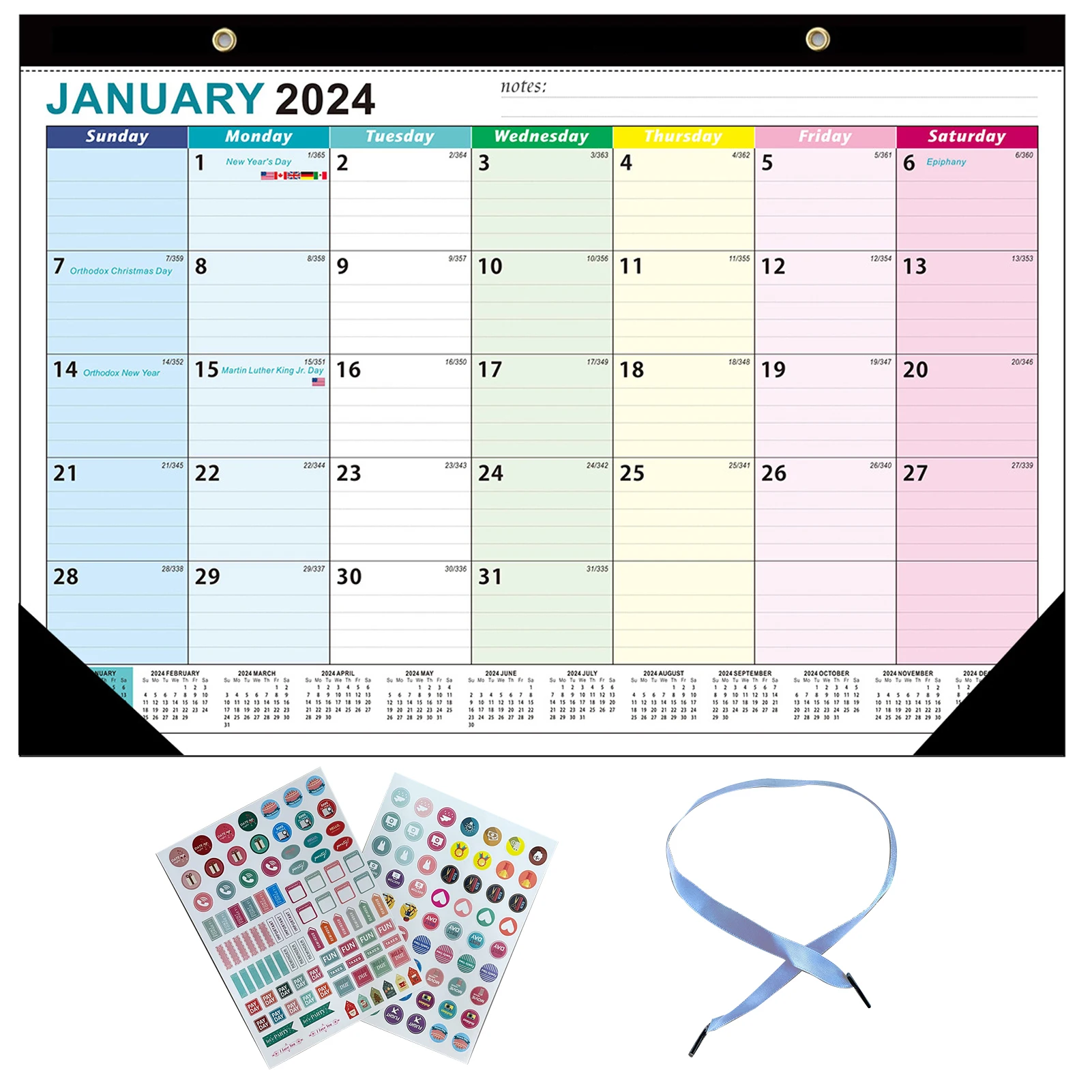 Месечна организация Януари 2024 - юни 2025 Дома С стикери, семейно Планиране, Стенен календар, Списък с подаръци, които трябва да направите