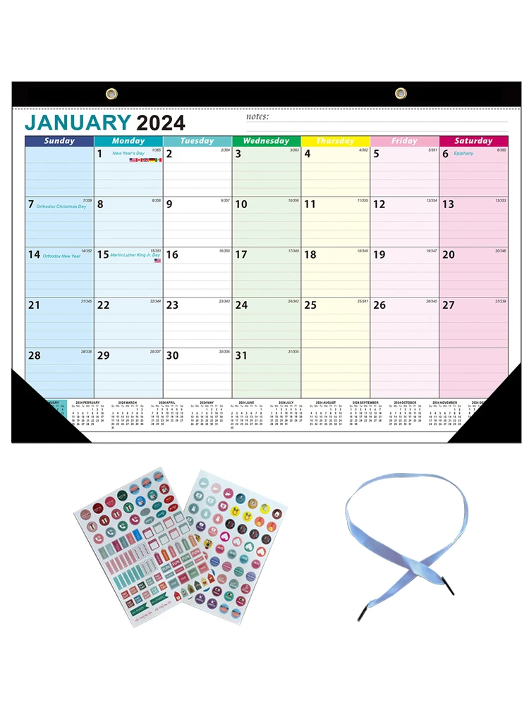 Месечна организация Януари 2024 - юни 2025 Дома С стикери, семейно Планиране, Стенен календар, Списък с подаръци, които трябва да направите