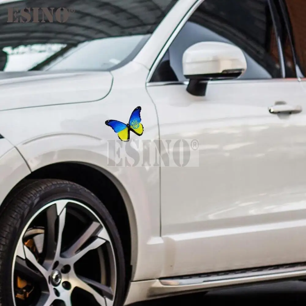 Оформление на автомобила Светеща пеперуда с цвета на Националното знаме на Украйна Креативна Залепваща Водоустойчив PVC стикер Vinyl стикер на цялата каросерия на автомобила