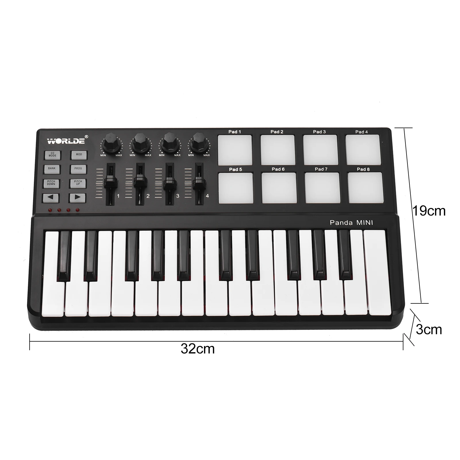 Worlde Panda MIDI Keyboard Controller Мини-25-ключ клавиатура USB-клавиатура и шок панел MIDI Controller Професионални Музикални инструменти ГОРЕЩИ
