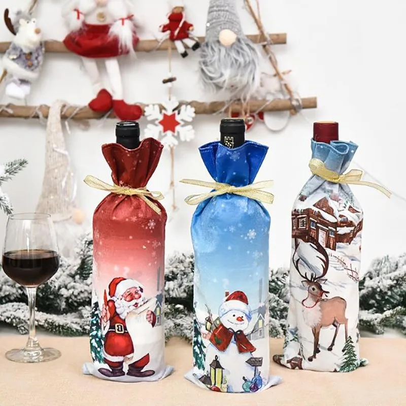 Коледна капачка за бутилка вино, Нетъкан пайети, Украшения във формата на Дядо Коледа, Снежен За дома, Коледа 2024, Коледна декорация за маса