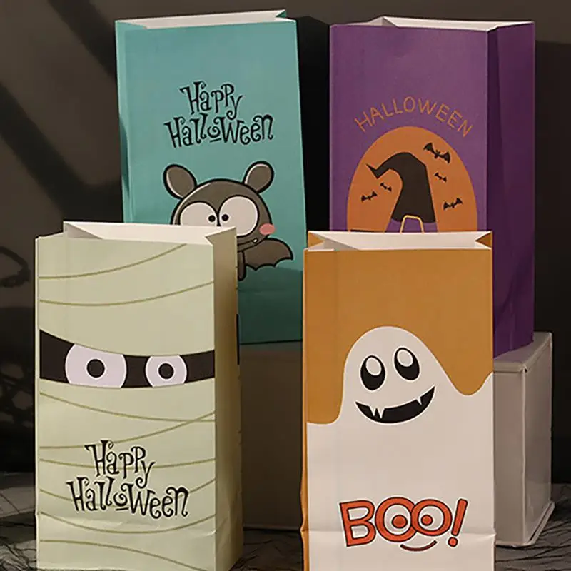 16шт Хартиен подарък пакет за Хелоуин, Томбола Тиква-Призрак, Бонбони, бисквити, пакети за закуски, опаковъчна хартия за детски партита за Хелоуин