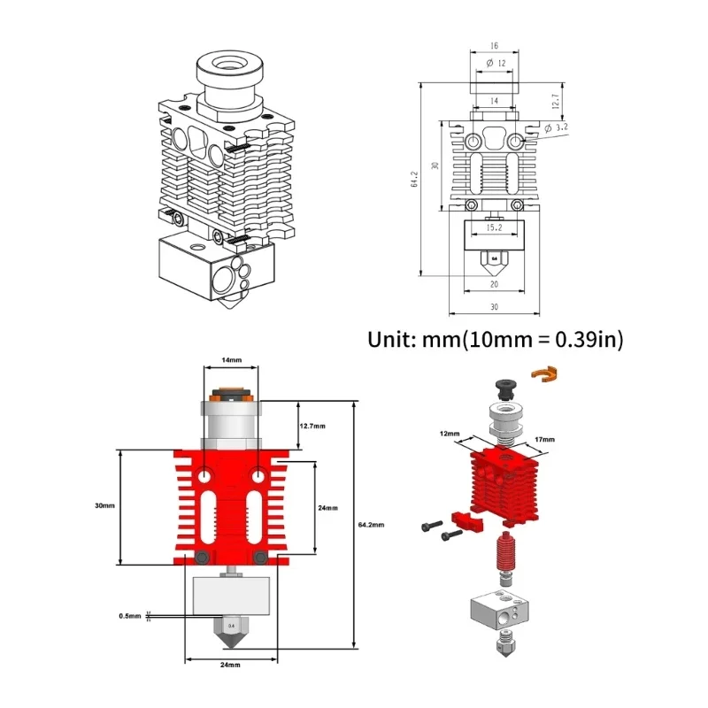 Екструдер 3D принтер Red Radiator за Адаптери V6 Hotend и CR10 На 3 Hotend