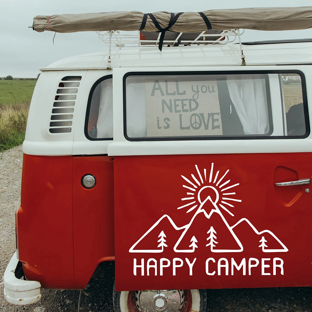 Стикер Happy Camper, Стикер Caravan Vinly, Камион, Стикер за къмпинг, Стикер За Кемпера, Голяма Стикер, Подарък за Каравана, кемпер, Лагерная живот ,