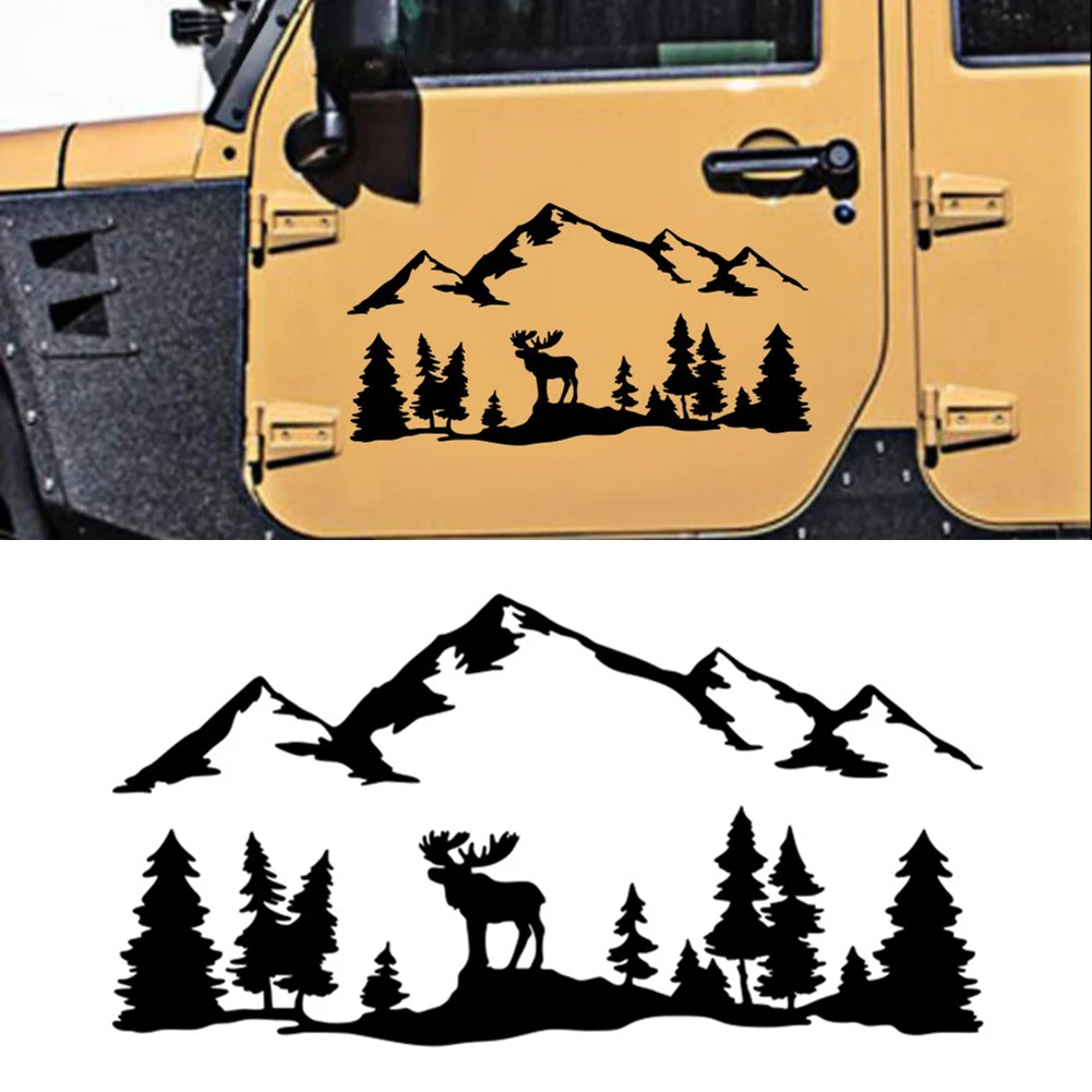 Здрава автомобили стикер Автостайлинг Сцена с образа на планински лосове и дърво за кола Camper АВТОБУСА на Спирките на Универсална vinyl стикер 1 БР Черна