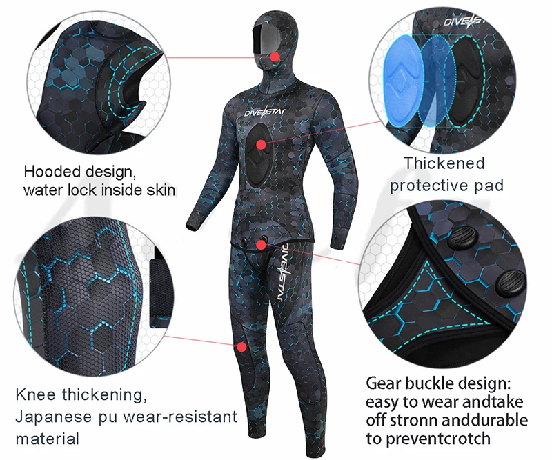 НОВ неопрен с титанов щанга с покритие от неопрен 3 мм/5 мм за подводен риболов, костюм за гмуркане, запазва топлината, комплект от две части за свободното гмуркане